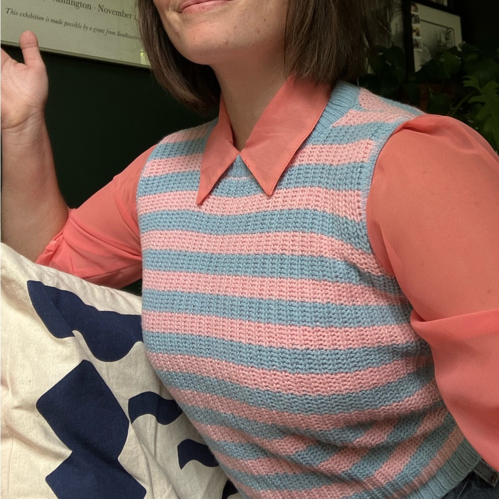 Pink & Blue Striped Knit Sweater Vest